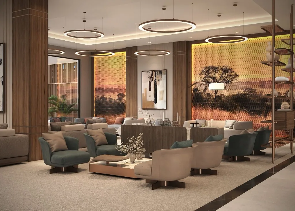 Banquet booth Lounge 88 Nairobi s mramorovým stolom a sochárskymi kvetináčmi