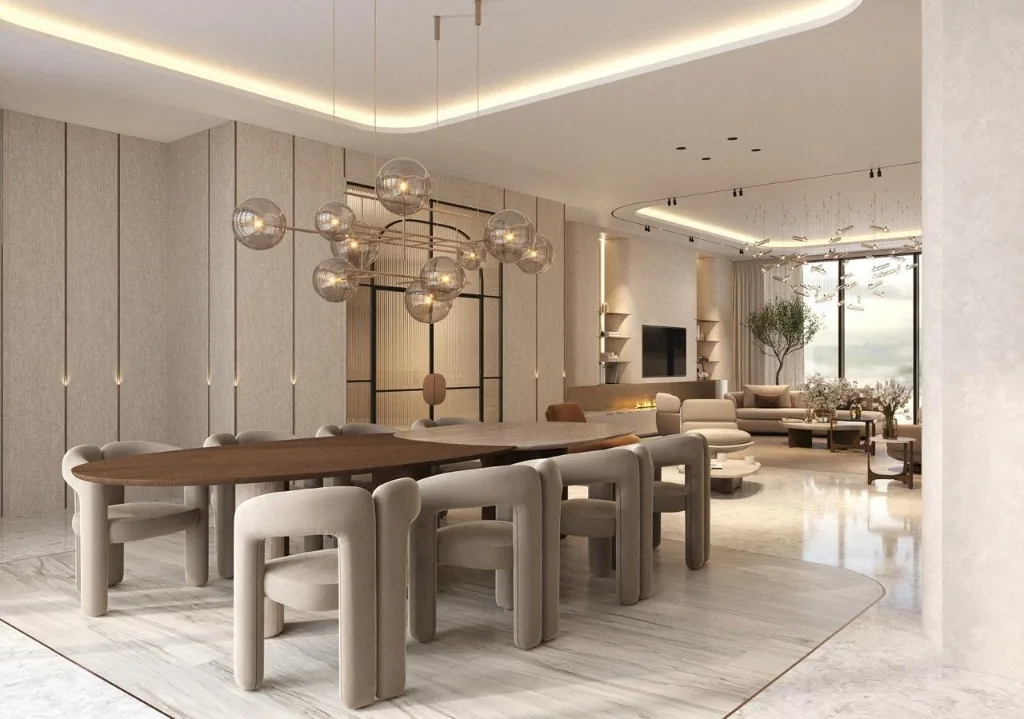 Open-plan jedálenský a obývací priestor vnútri rezidencie 88 Nairobi