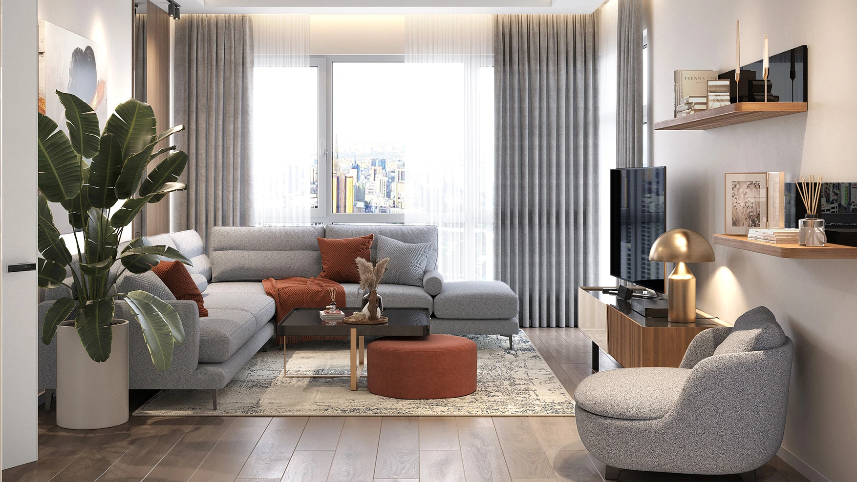 Lounge rezidencie 88 Nairobi s panoramatickými výhľadmi na mesto